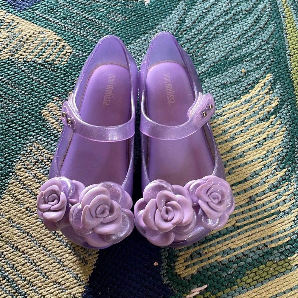 Mini Melissa Ultragirl Purple Flower Mary Janes- size 10